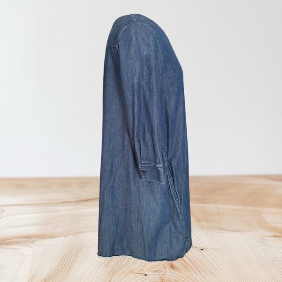 COS Denim A Line Dress Sz 8 Oversized with Pockets 3/4 Sleeve V Neck Button Up - Picture 4 of 12